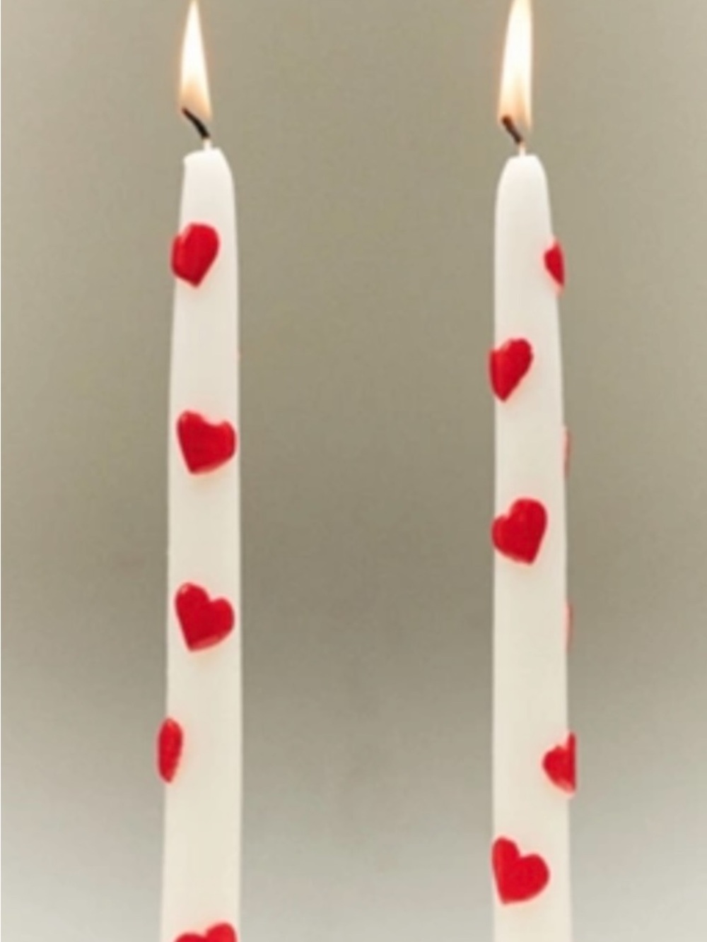 Anthropologie White Taper Candles with Red Heart Accents